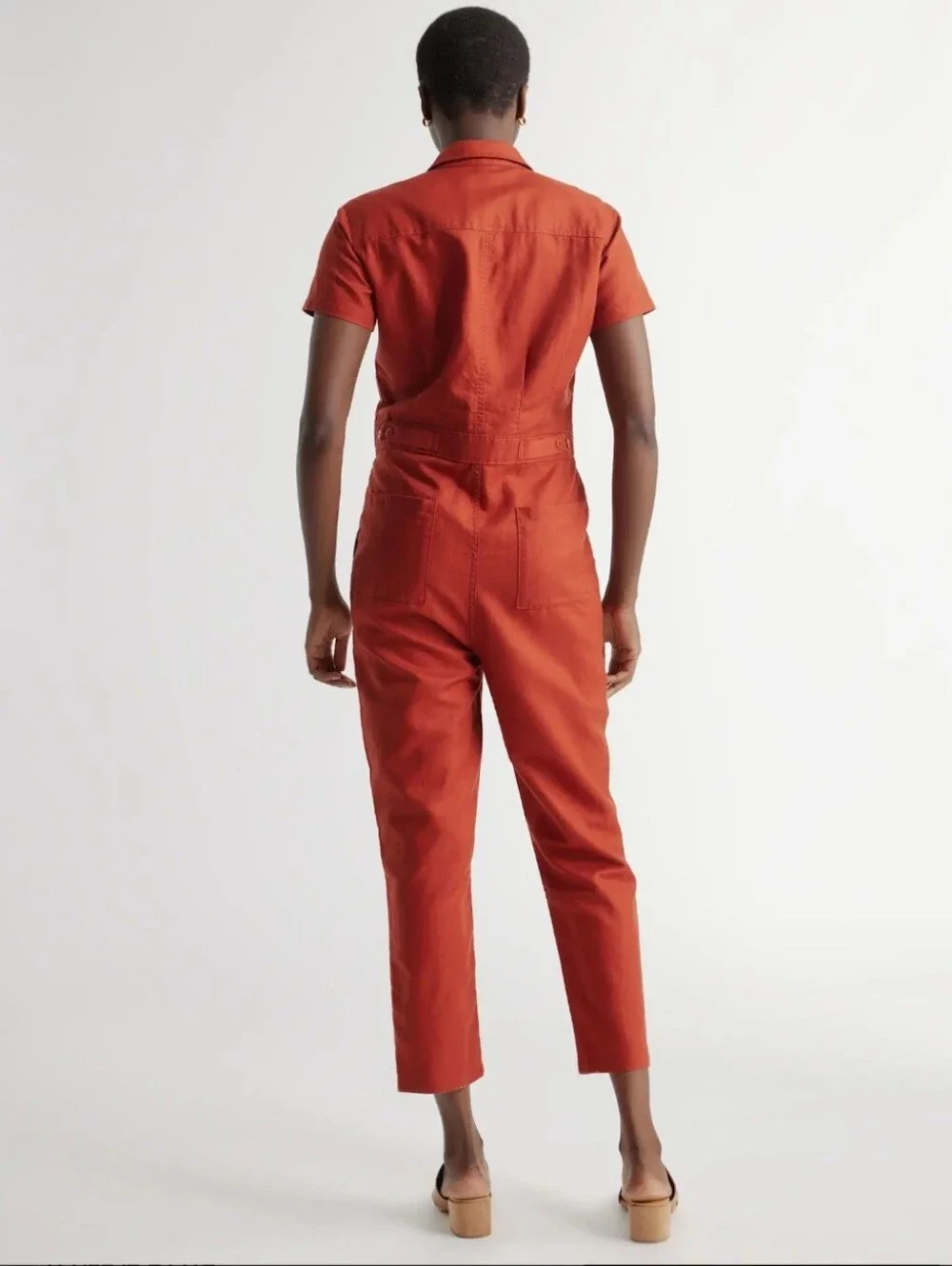 ​NWT Quince Cotton Linen Twill Coverall Jumpsuit Rust Red Utility Boiler Suit S